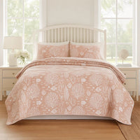 Amy 3 Piece King Quilt Set, Coastal Theme, Soft Pink White Polyester -BM332770
