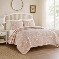Amy 3 Piece King Quilt Set, Coastal Theme, Soft Pink White Polyester -BM332770