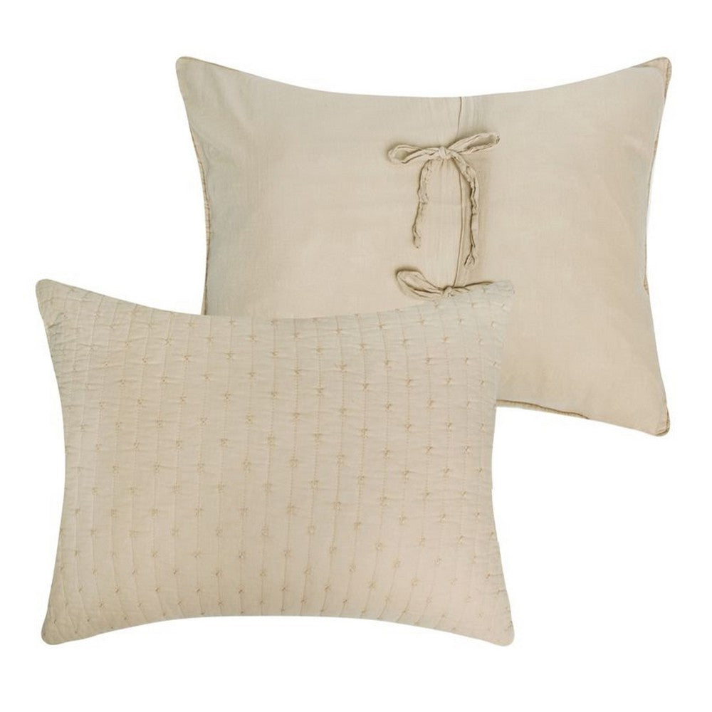 Xumi 2 Piece Twin Size Quilt Set, Beige Channel, Polyester and Cotton -BM332771