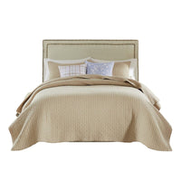 Xumi 2 Piece Twin Size Quilt Set, Beige Channel, Polyester and Cotton -BM332771