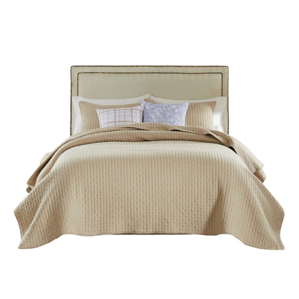 Xumi 2 Piece Twin Size Quilt Set, Beige Channel, Polyester and Cotton -BM332771