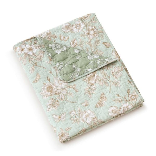 Vola Throw Blanket, 50x60, Floral Pattern Green Microfiber, Cotton -BM332772