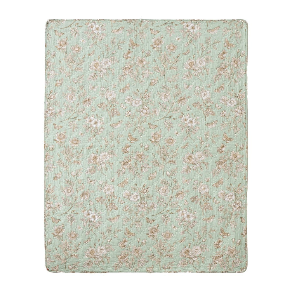 Vola Throw Blanket, 50x60, Floral Pattern Green Microfiber, Cotton -BM332772