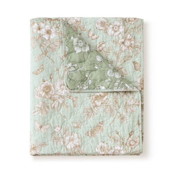 Vola Throw Blanket, 50x60, Floral Pattern Green Microfiber, Cotton -BM332772