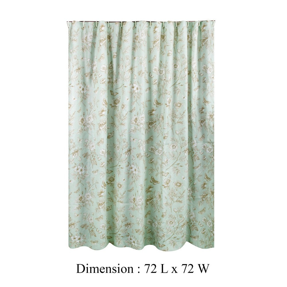 Vola Shower Curtain, 72 Inch, Floral Pattern, Light Green Polyester -BM332773