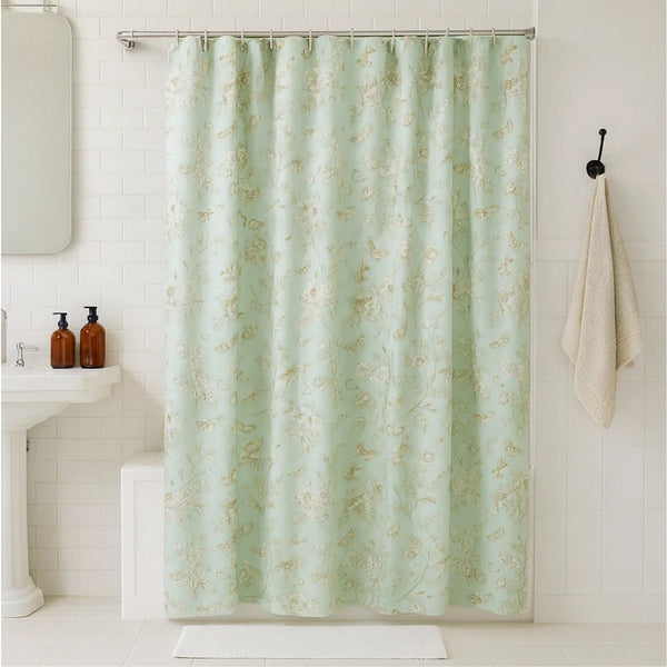 Vola Shower Curtain, 72 Inch, Floral Pattern, Light Green Polyester -BM332773