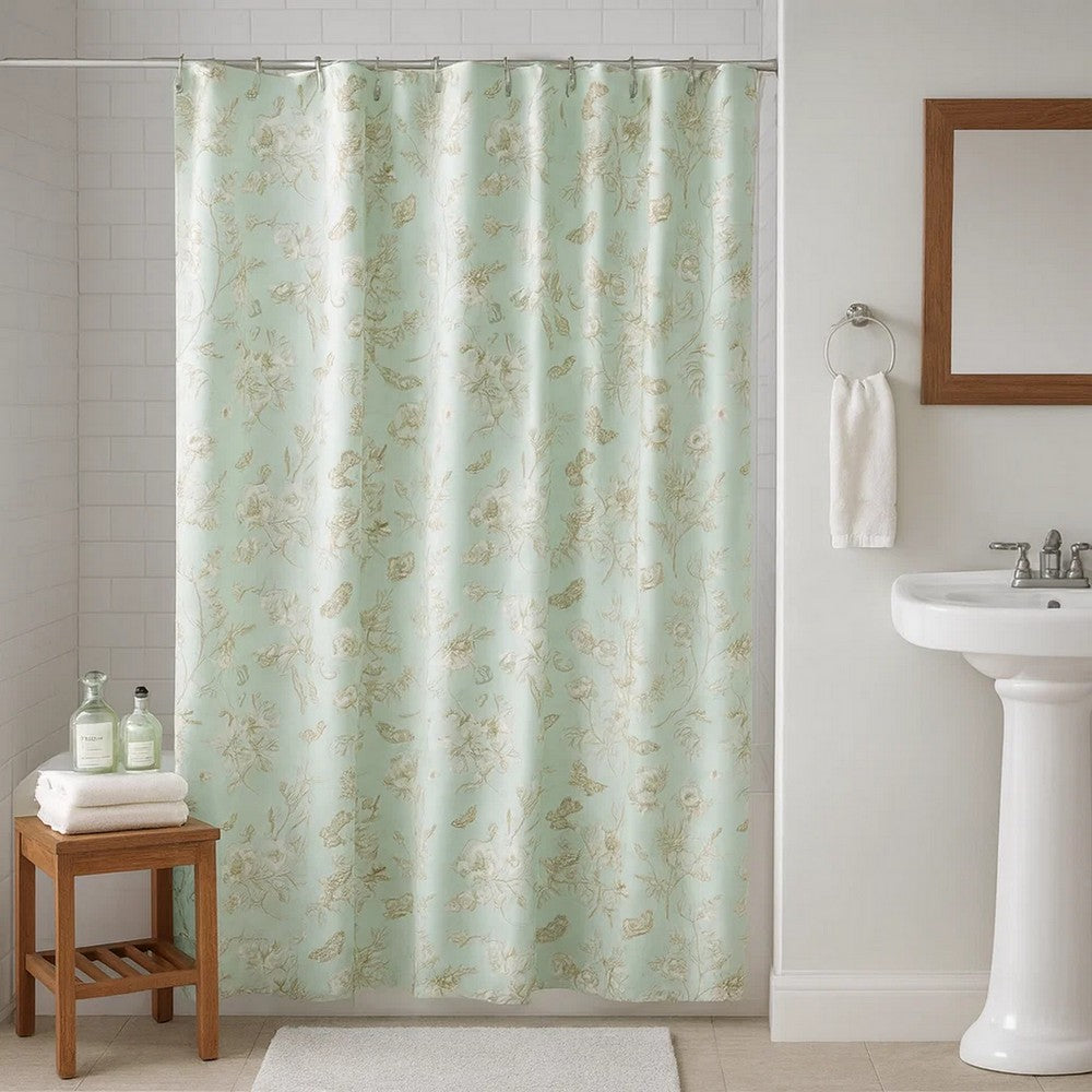 Vola Shower Curtain, 72 Inch, Floral Pattern, Light Green Polyester -BM332773
