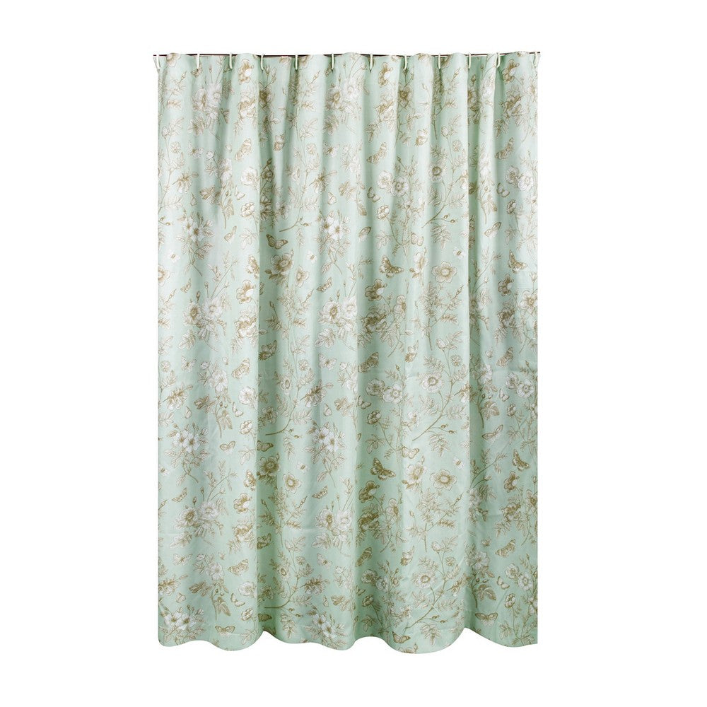 Vola Shower Curtain, 72 Inch, Floral Pattern, Light Green Polyester -BM332773