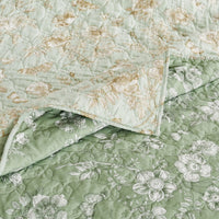 Vola 2 Piece Twin Quilt Set, Floral Pattern, Light Green Microfiber -BM332774