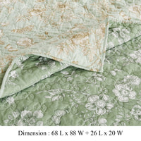Vola 2 Piece Twin Quilt Set, Floral Pattern, Light Green Microfiber -BM332774