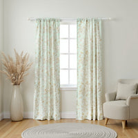 Vola 2 Panel Curtain Set, Light Mint Green Microfiber, Floral Pattern -BM332775