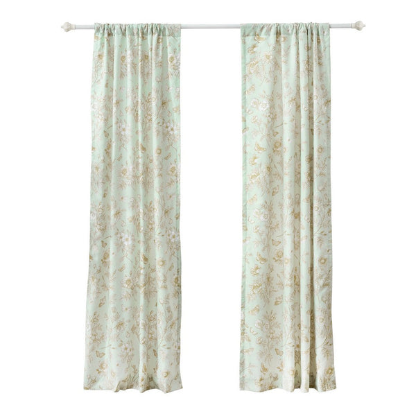 Vola 2 Panel Curtain Set, Light Mint Green Microfiber, Floral Pattern -BM332775