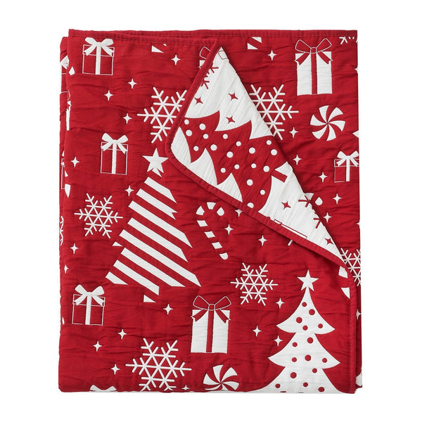 Daru Throw Blanket, 50x60, Christmas Theme, Red and White Polyester -BM332776