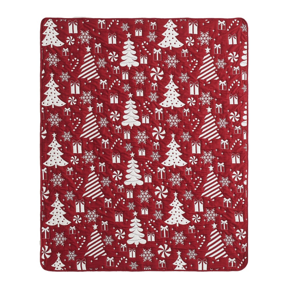 Daru Throw Blanket, 50x60, Christmas Theme, Red and White Polyester -BM332776