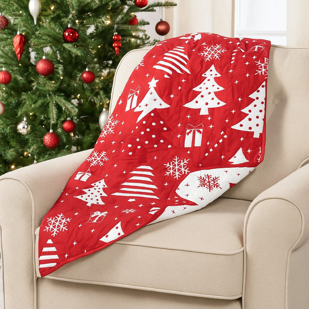 Daru Throw Blanket, 50x60, Christmas Theme, Red and White Polyester -BM332776