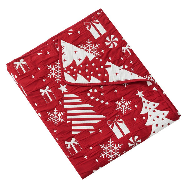 Daru Throw Blanket, 50x60, Christmas Theme, Red and White Polyester -BM332776