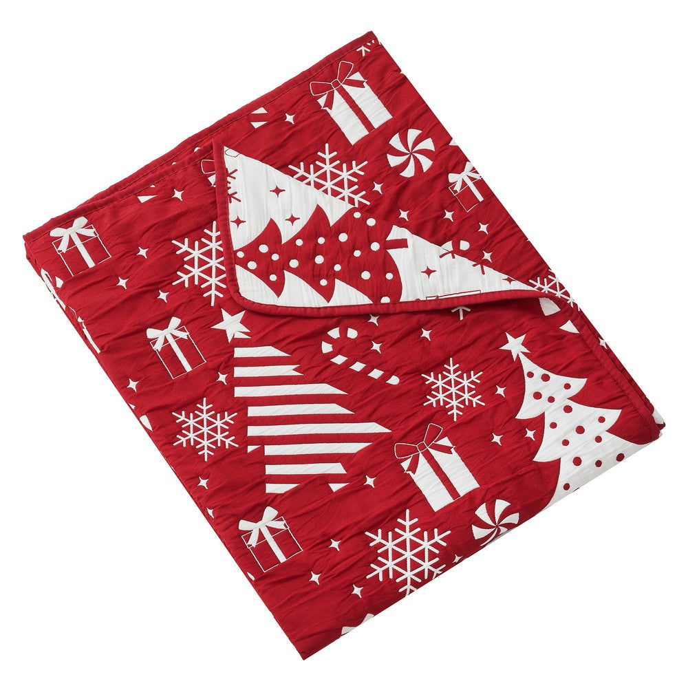 Daru Throw Blanket, 50x60, Christmas Theme, Red and White Polyester -BM332776