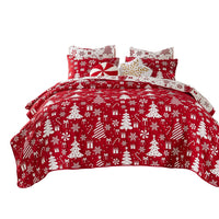 Daru 2 Piece Twin Quilt Set, Red and White Polyester, Christmas Theme -BM332777