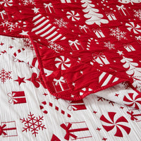 Daru 2 Piece Twin Quilt Set, Red and White Polyester, Christmas Theme -BM332777