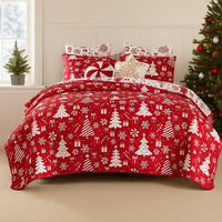 Daru 2 Piece Twin Quilt Set, Red and White Polyester, Christmas Theme -BM332777
