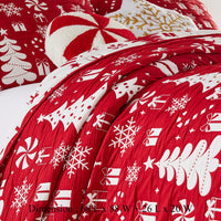 Daru 3 Piece Queen Quilt Set, Red and White Polyester, Christmas Theme -BM332778