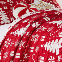 Daru 3 Piece King Quilt Set, Red and White Polyester, Christmas Theme -BM332779