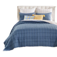 Liss 2pc Twin Quilt Set, Blue Cotton, Decorative Quilting Stitching -BM332780