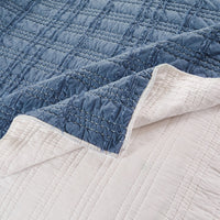 Liss 2pc Twin Quilt Set, Blue Cotton, Decorative Quilting Stitching -BM332780