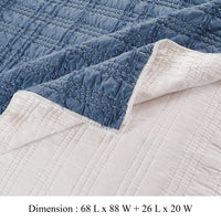 Liss 2pc Twin Quilt Set, Blue Cotton, Decorative Quilting Stitching -BM332780