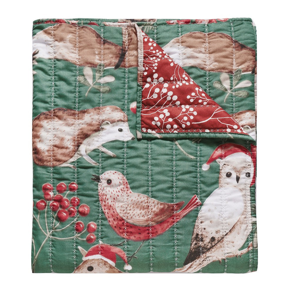 Lowa Throw Blanket, 50x60, Festive Print, Green and Red Microfiber -BM332786