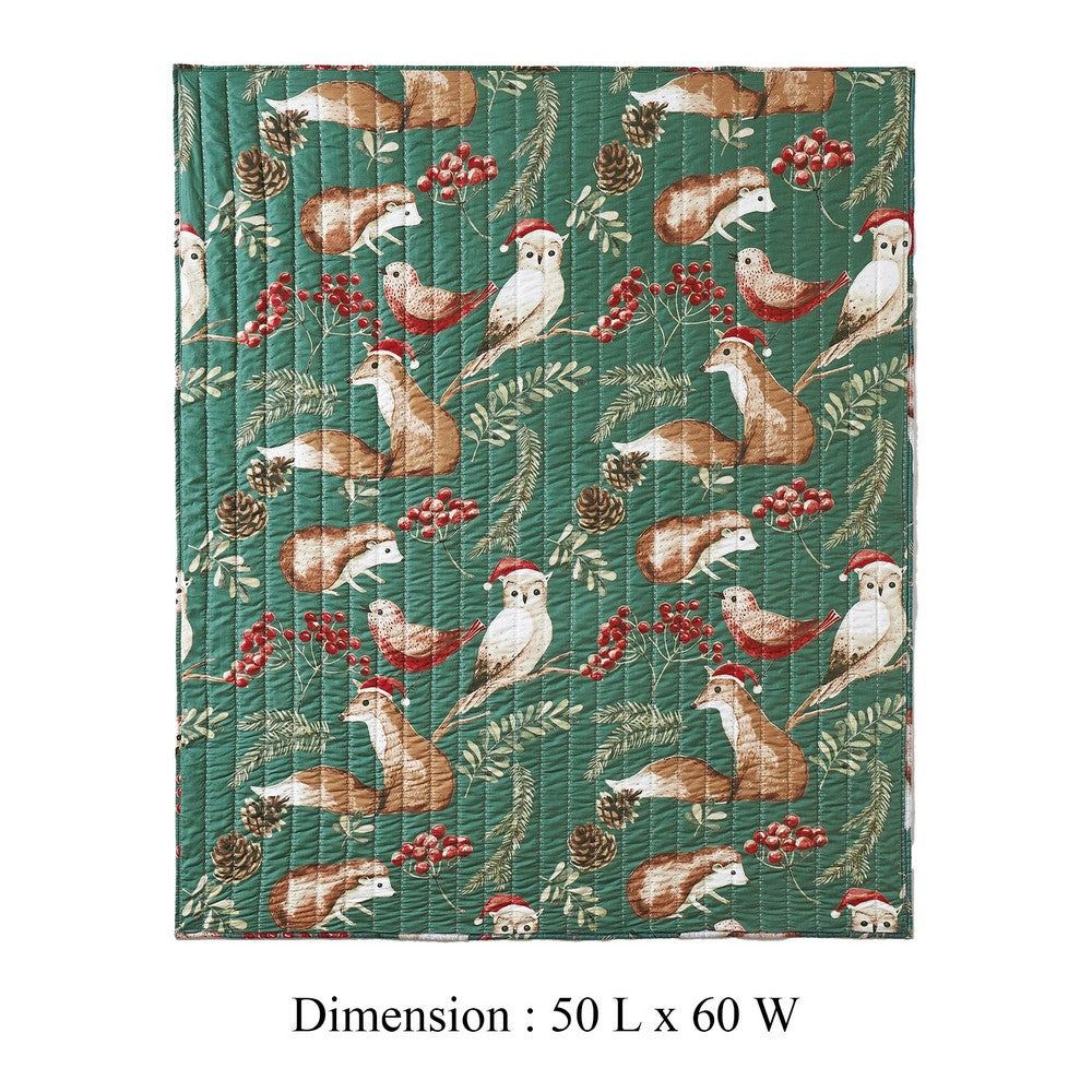 Lowa Throw Blanket, 50x60, Festive Print, Green and Red Microfiber -BM332786