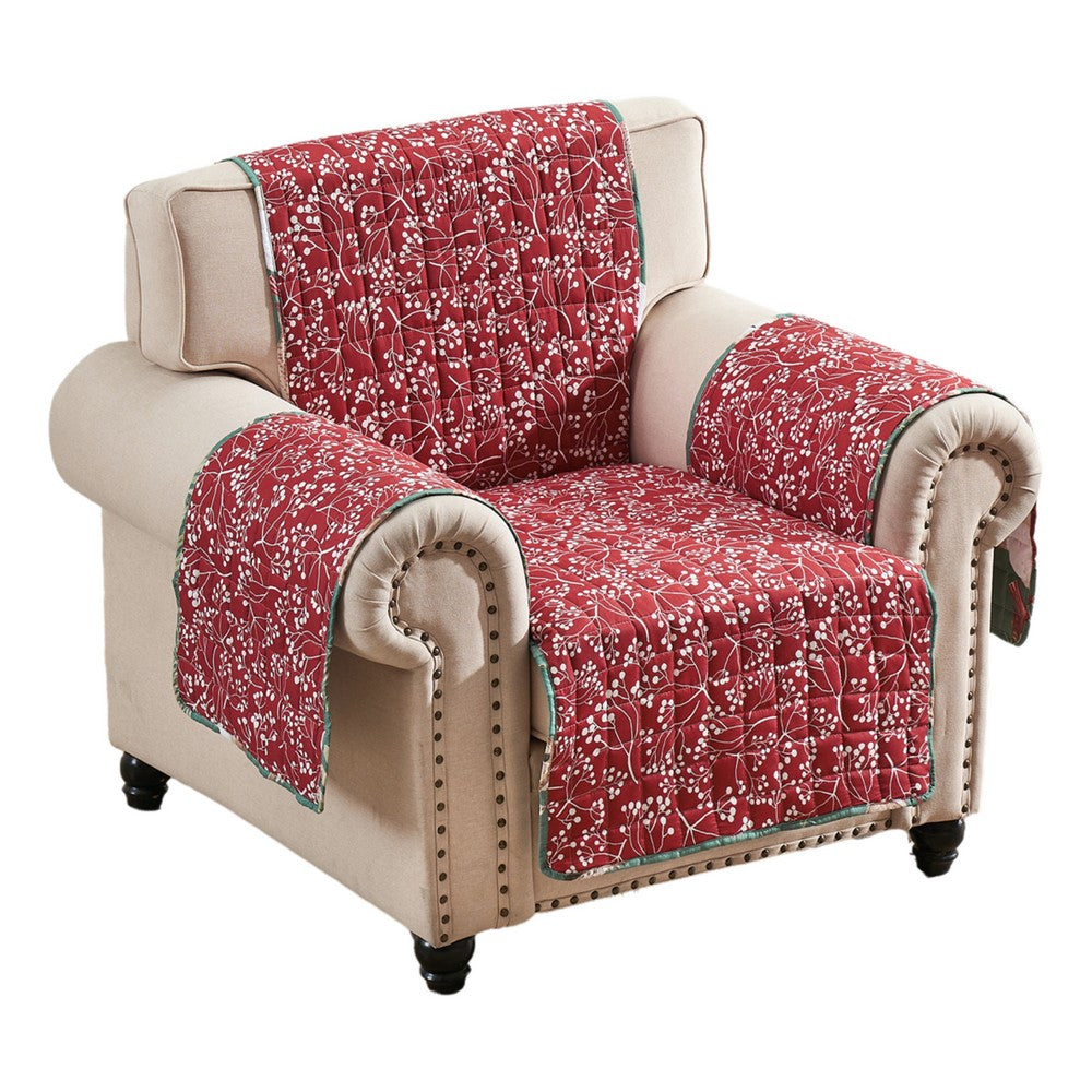 Lowa Armchair Slipcover, Reversible Polyester, Green Red Festive Theme -BM332787