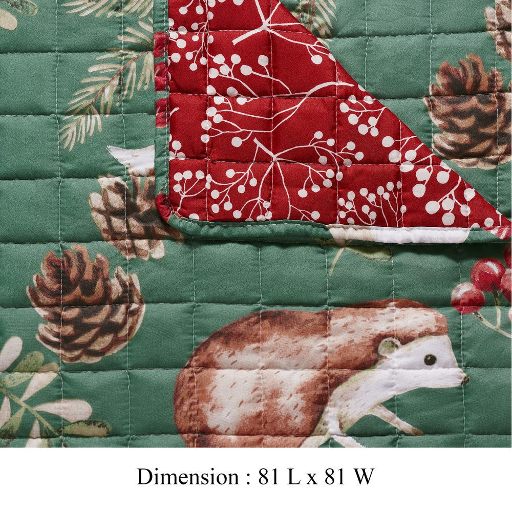 Lowa Armchair Slipcover, Reversible Polyester, Green Red Festive Theme -BM332787