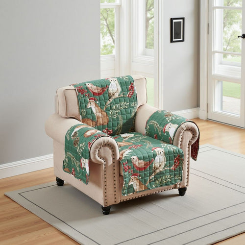 Lowa Armchair Slipcover, Reversible Polyester, Green Red Festive Theme -BM332787