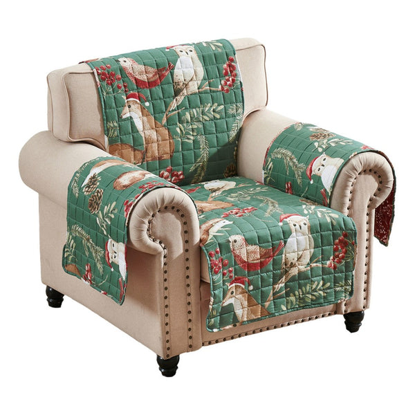 Lowa Armchair Slipcover, Reversible Polyester, Green Red Festive Theme -BM332787