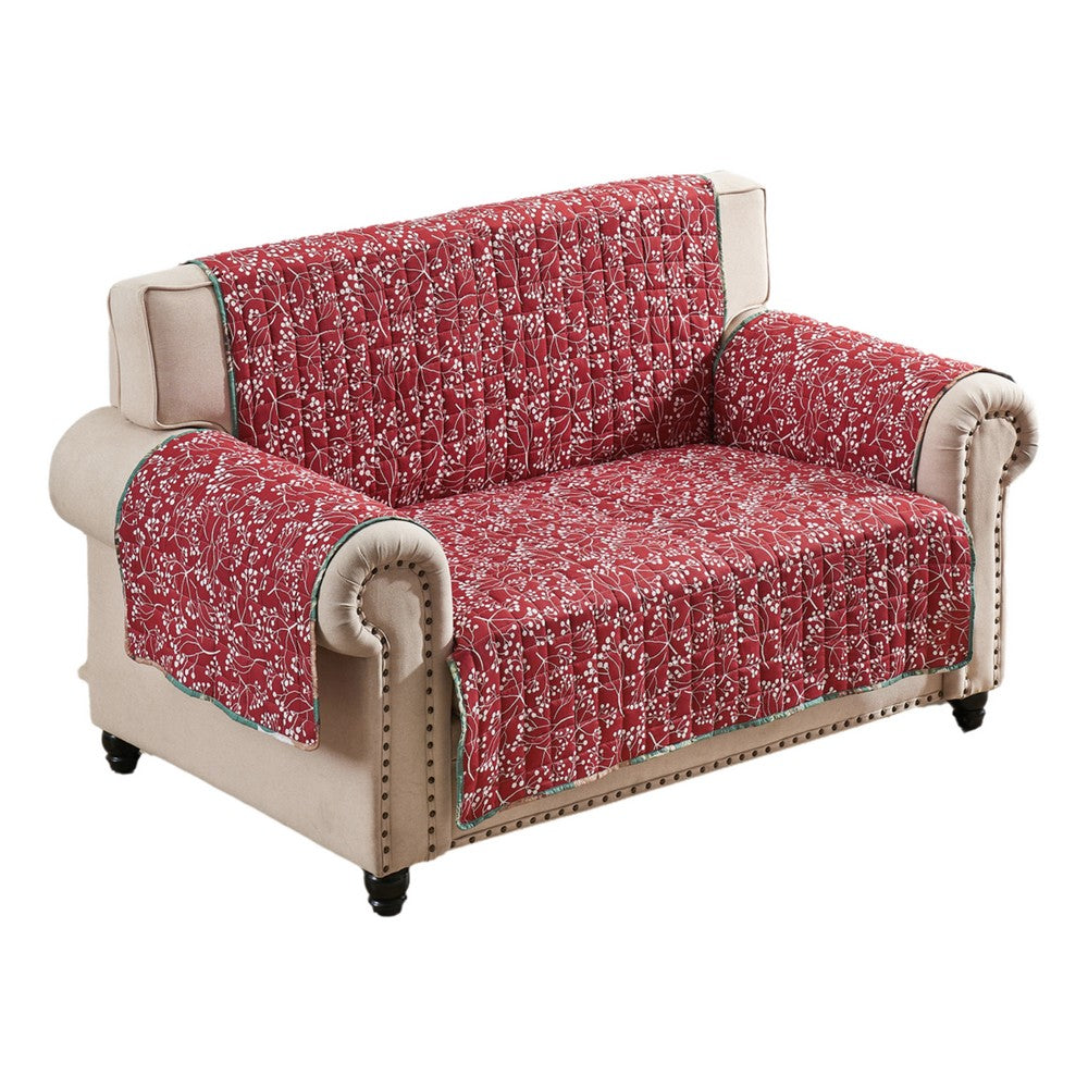 Lowa Loveseat Slipcover, Reversible Polyester, Green Red Festive Theme -BM332788