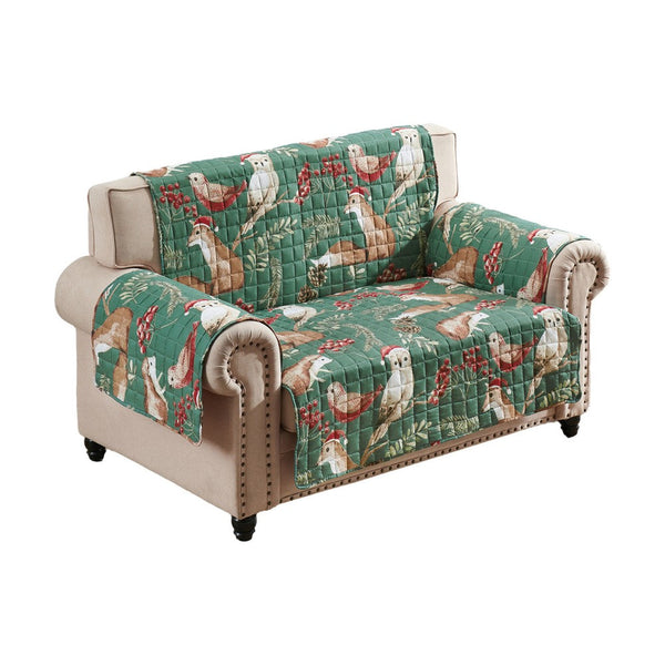 Lowa Loveseat Slipcover, Reversible Polyester, Green Red Festive Theme -BM332788