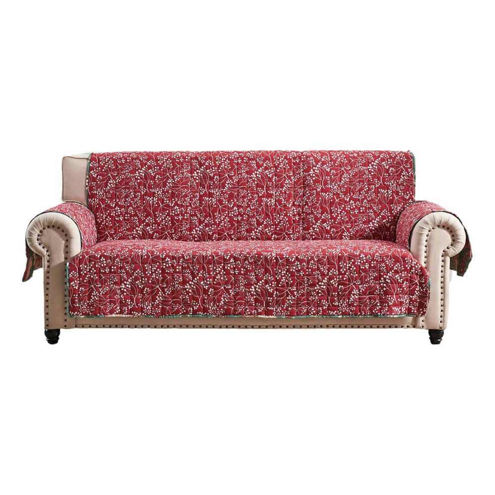 Lowa Sofa Slipcover, Reversible, Polyester, Green, Red Festive Theme -BM332789