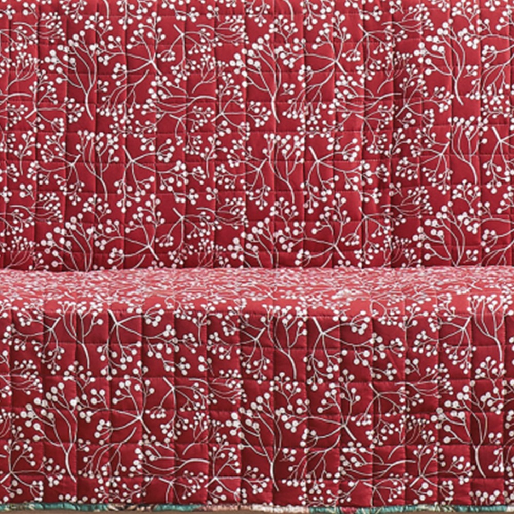 Lowa Sofa Slipcover, Reversible, Polyester, Green, Red Festive Theme -BM332789