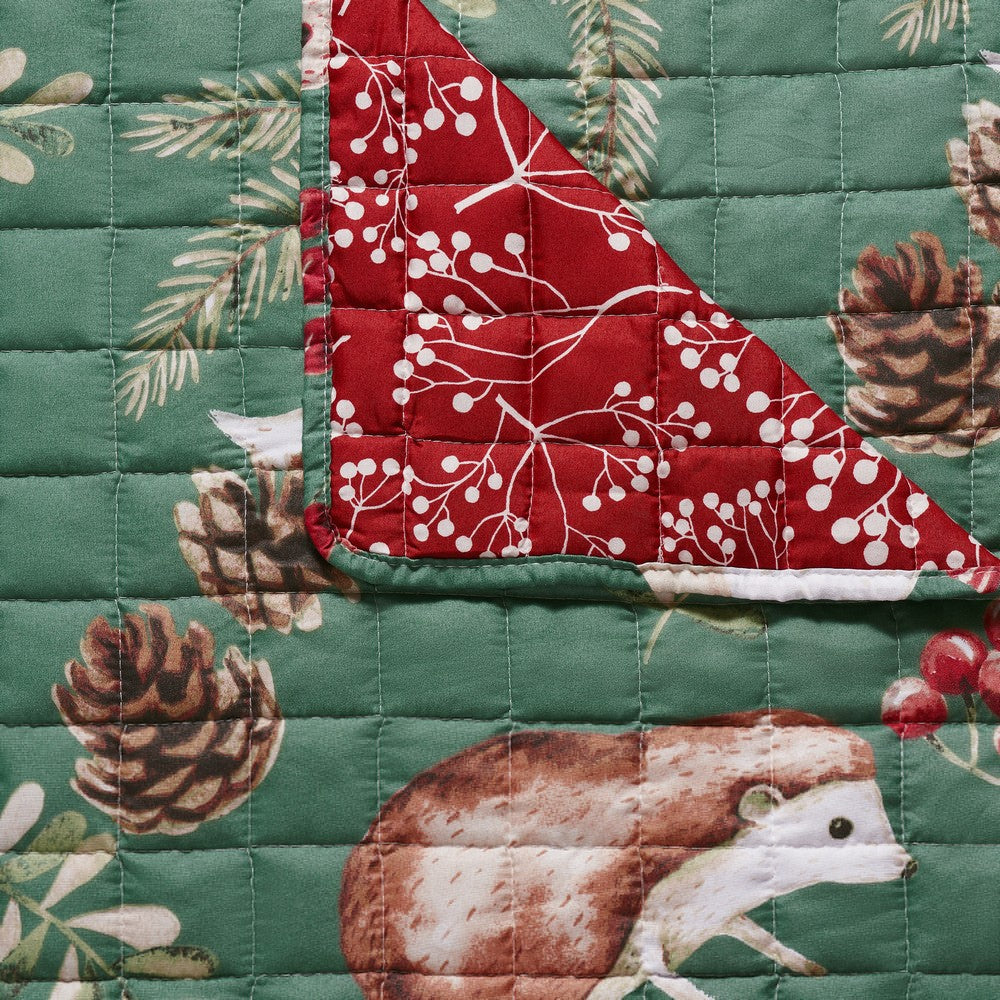 Lowa Sofa Slipcover, Reversible, Polyester, Green, Red Festive Theme -BM332789