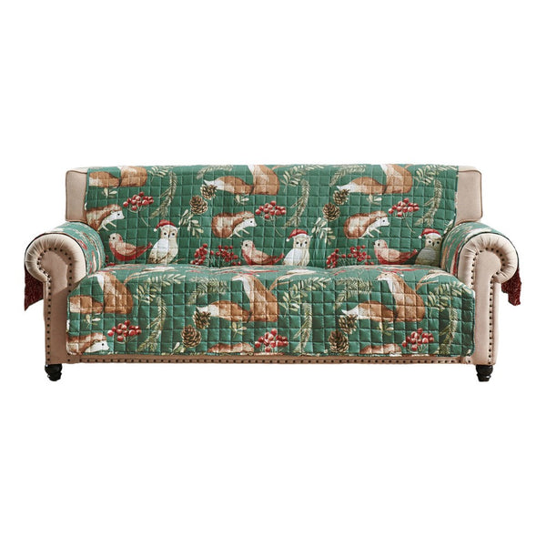 Lowa Sofa Slipcover, Reversible, Polyester, Green, Red Festive Theme -BM332789