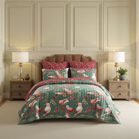 Lowa 2 Piece Twin Size Quilt Set, Festive Theme Red Green Polyester -BM332790