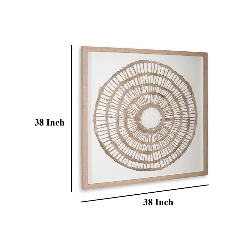 Wall Decor, Craft Paper Circle Framed Art, Brown White, 38x38 Square -BM332791