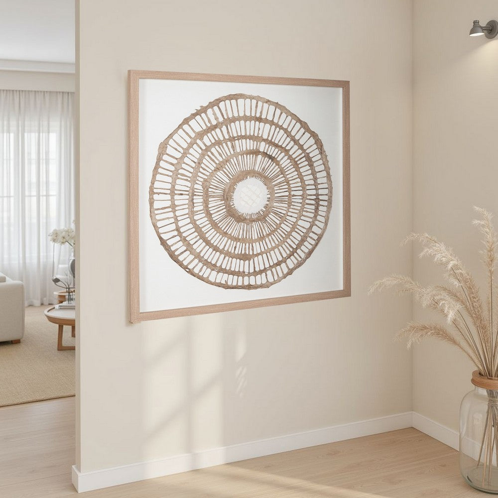 Wall Decor, Craft Paper Circle Framed Art, Brown White, 38x38 Square -BM332791