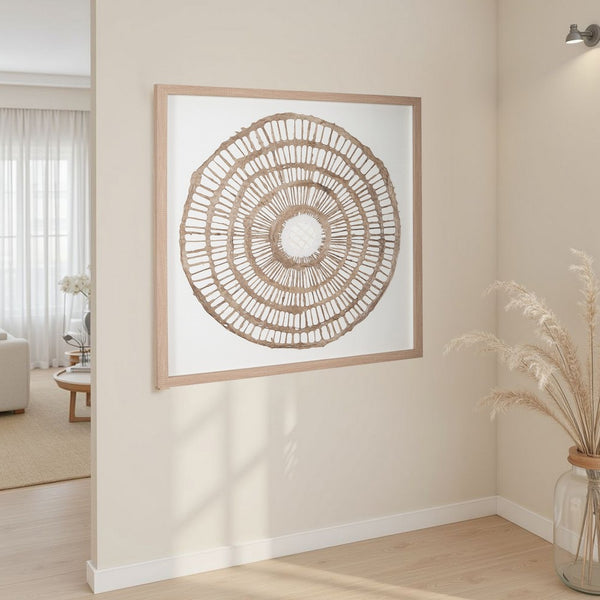 Wall Decor, Craft Paper Circle Framed Art, Brown White, 38x38 Square -BM332791
