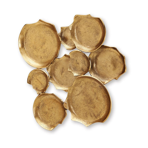 Wall Art Decor, Organic Round Shape Design, 20x20, Antique Gold Metal -BM332793