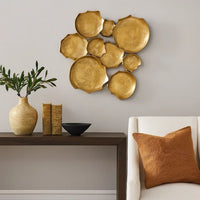 Wall Art Decor, Organic Round Shape Design, 20x20, Antique Gold Metal -BM332793