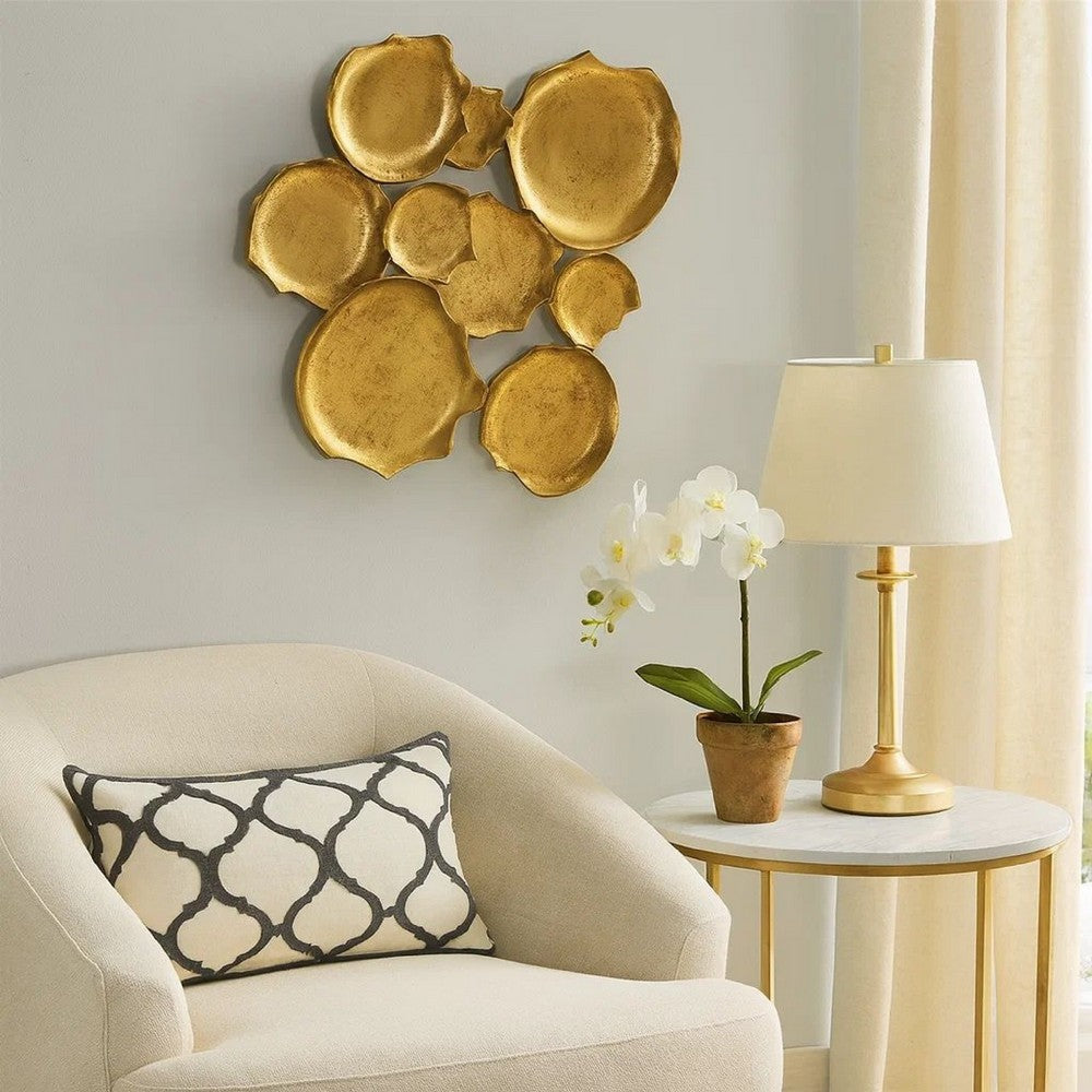 Wall Art Decor, Organic Round Shape Design, 20x20, Antique Gold Metal -BM332793