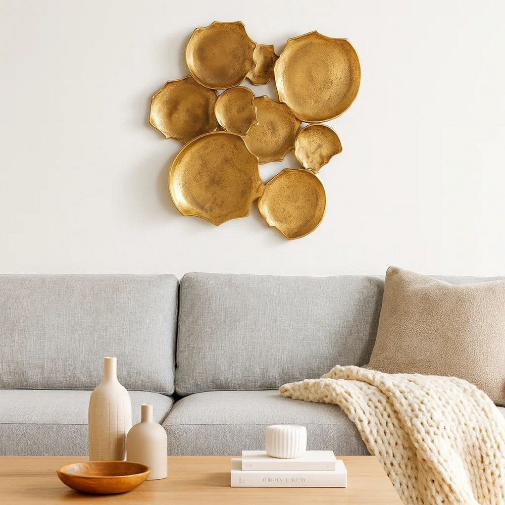 Wall Art Decor, Organic Round Shape Design, 20x20, Antique Gold Metal -BM332793