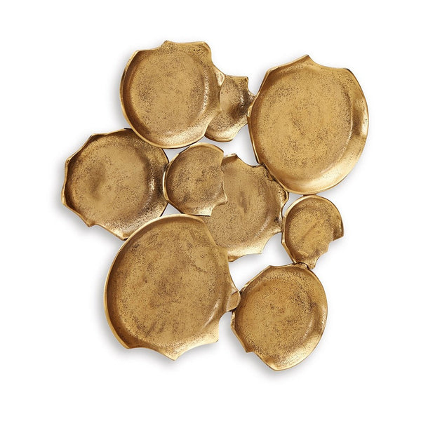 Wall Art Decor, Organic Round Shape Design, 20x20, Antique Gold Metal -BM332793